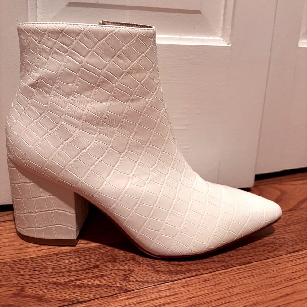 Nasty Gal White Croc-Embossed Ankle Boots